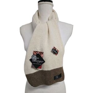 Ben Berger Luxury Collection Cashmere Wool Knit Scarf Beige Brown Size 9x48 VTG